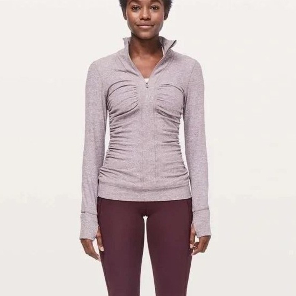 Lululemon‎ Cypress Kiss 1/2 Zip  Heathered Lunar Rock 12 Pullover Thumbholes